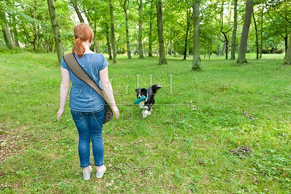 053971 junge Frau und Australian Shepherd