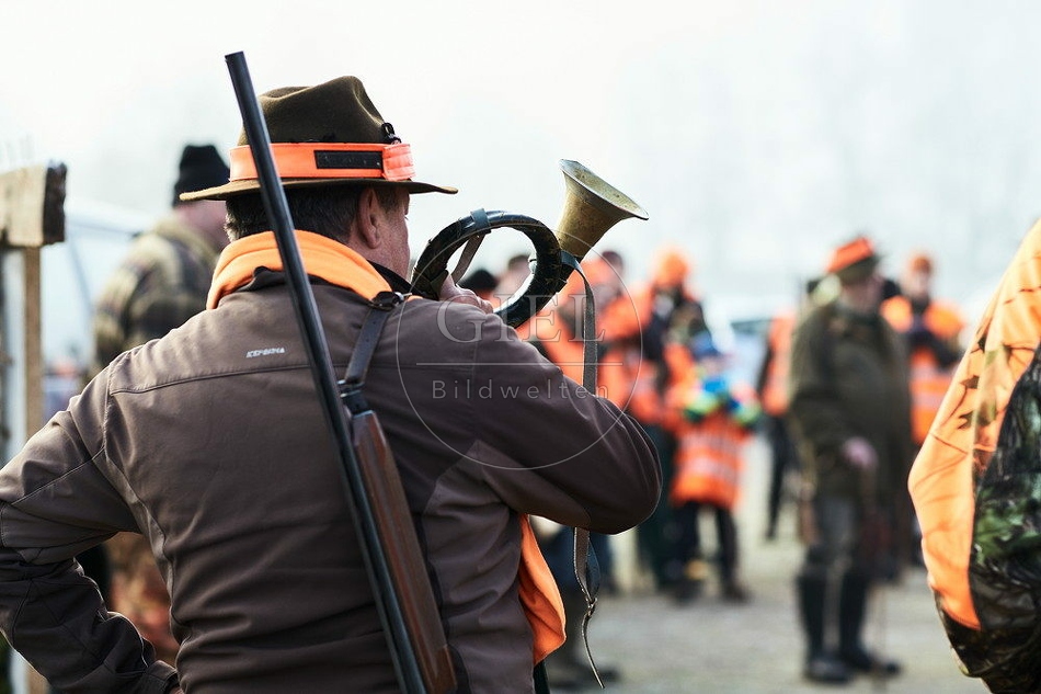 114352 Treibjagd, Jäger, Jagdhorn